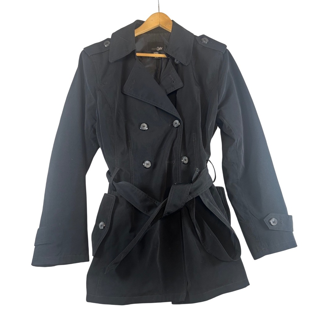 East 5th Black Double Breasted Belted Trench Coat‎ Women Large